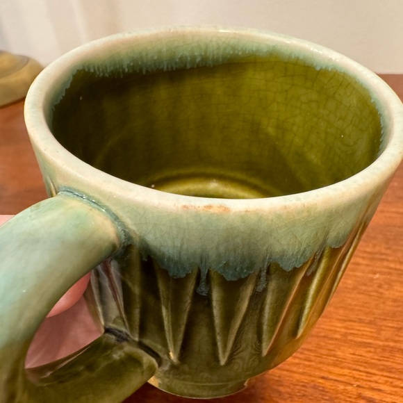 Set of four Vintage Green Drip Glaze Coffee Mugs stackable made in Japan 60s 70s - Picture 8 of 9